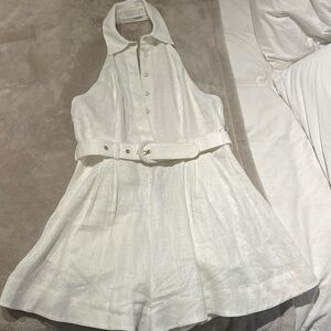Zimmermann White Sleeveless Button-Up Romper with Belt
